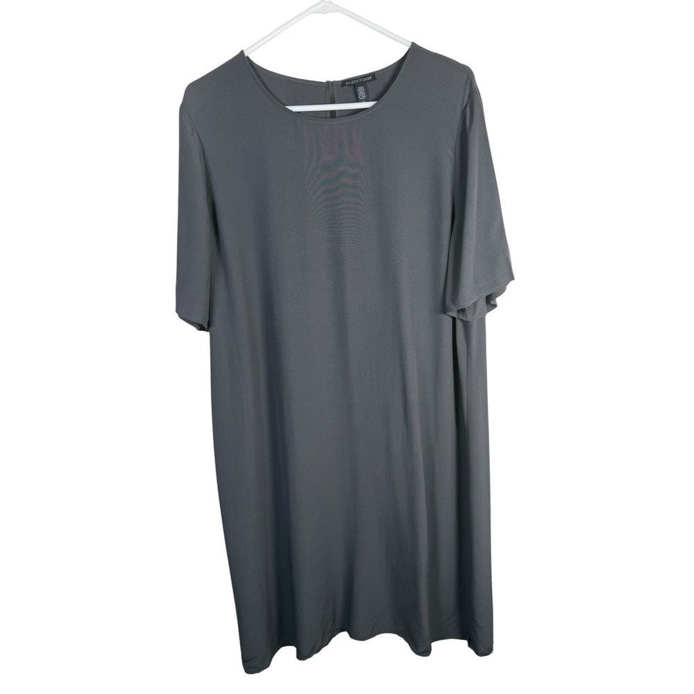 Eileen Fisher Gray Tencell Lyocell Short Sleeve Shift Dress Size Large